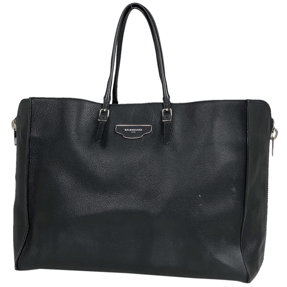 Balenciaga Logo Side Zip Tote Bag Leather Black